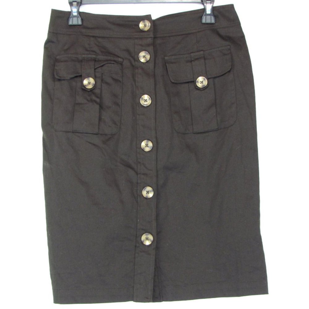SALE! Buttons Cargo Brown Pencil Knee Skirt